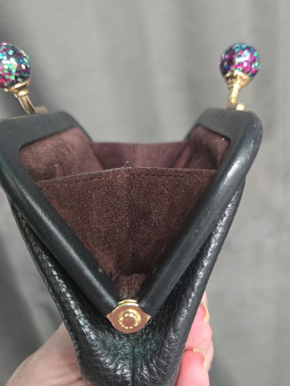 Coach Black Pebbled Leather Kiss-Lock Coin Purse with Multicolor Glitter Kiss - Picture 9 of 11